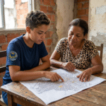 Líder de Fucae y referente local planificando el Proyecto Cidade de Deus 2027 en Río de Janeiro.